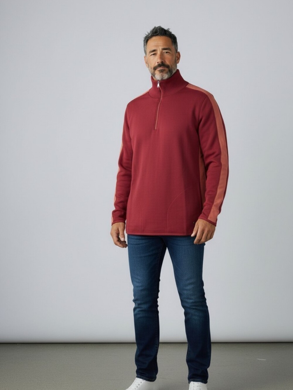 Men's Burgundy Quarter-Zip Pullover Sweater